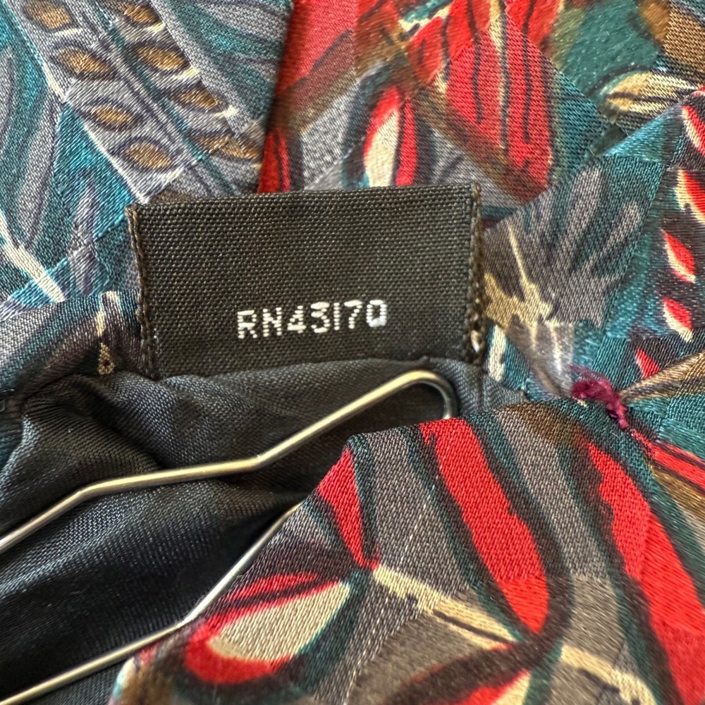 Vintage Abstract Floral Silk Tie Teal Red Geometric Handmade RN43170 3.5x59 - Picture 5 of 8